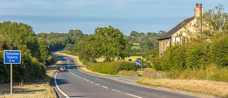 Sign for toilets in 2 miles on the A40 in Pembrokeshire