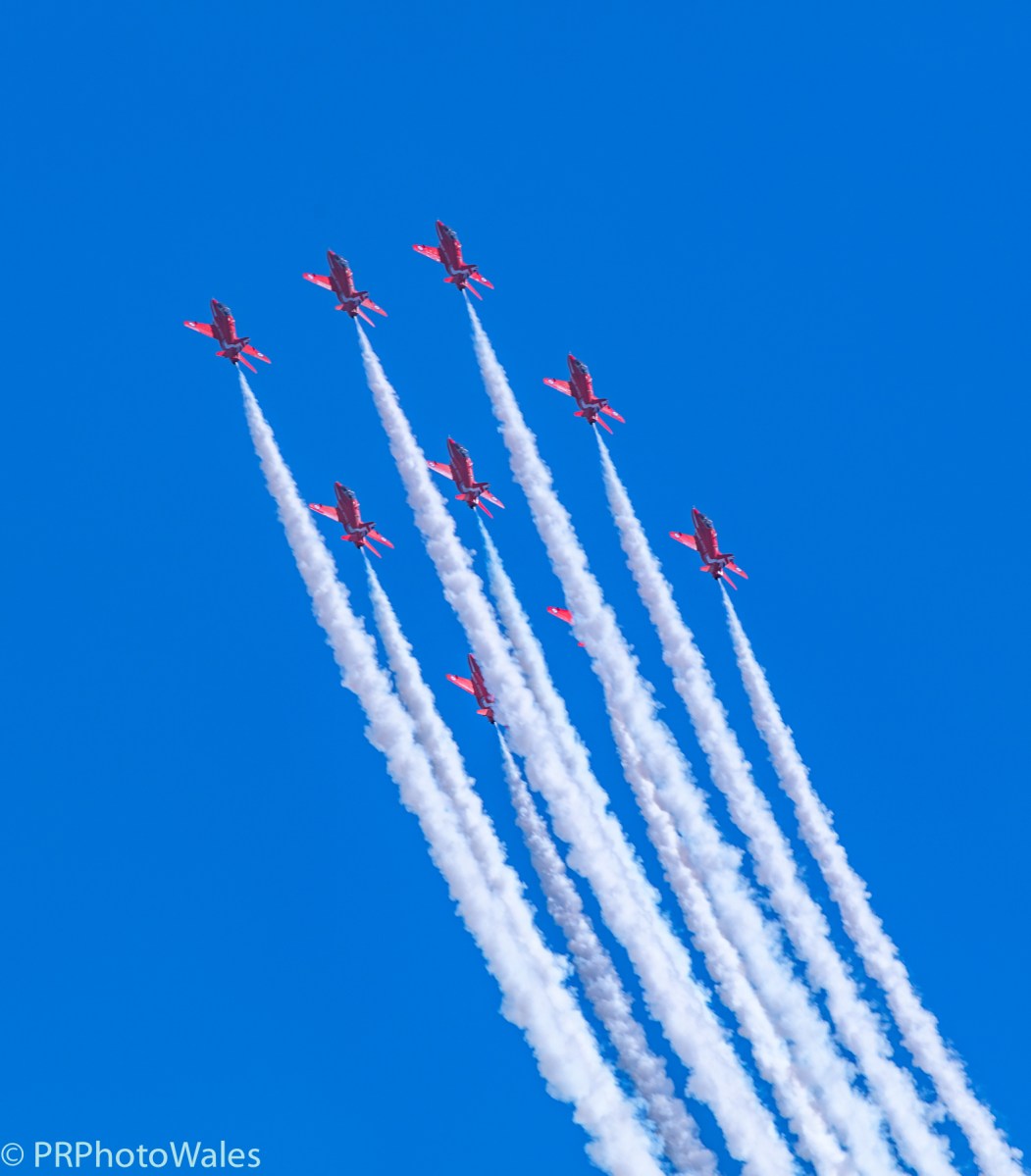 The RAF Red Arrows displaying at the Swansea Airshow 2017