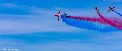 The RAF display team, the Red Arrows performing their thrilling aerobatic display
