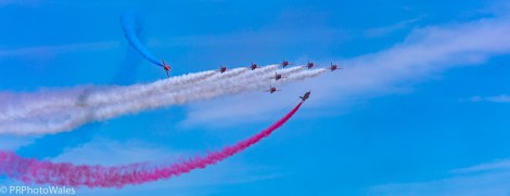 The RAF display team, the Red Arrows performing their thrilling aerobatic display